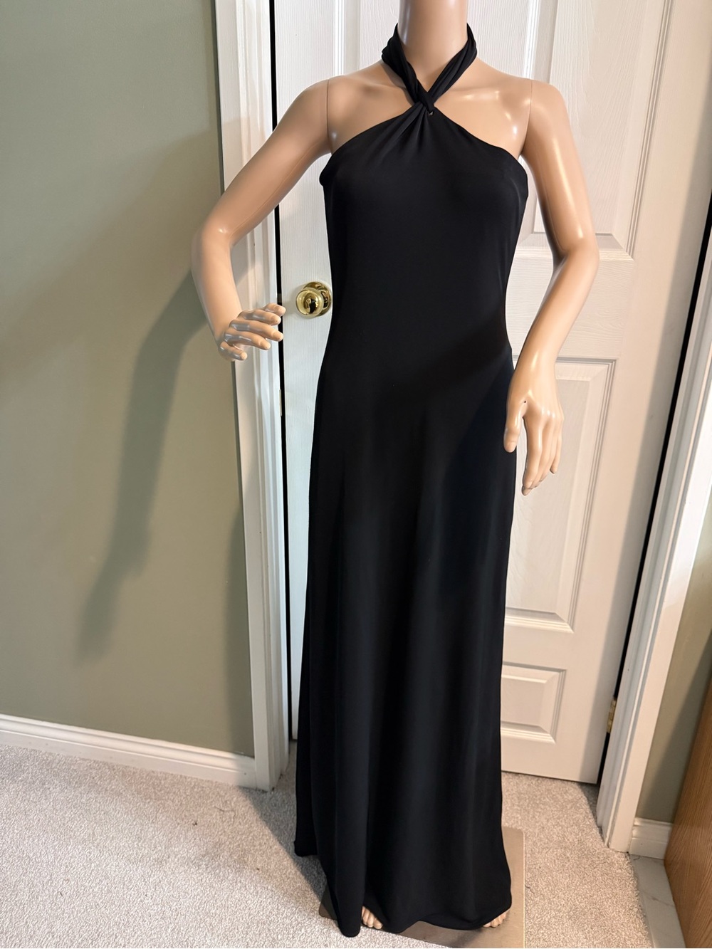 Vintage Y2K David Meister Black Halter Maxi Dress Gown Size 4 Formal Stretch